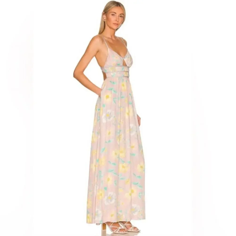 Free People Wisteria Floral In Light Combo Maxi Cut Out Summer Dress Size L